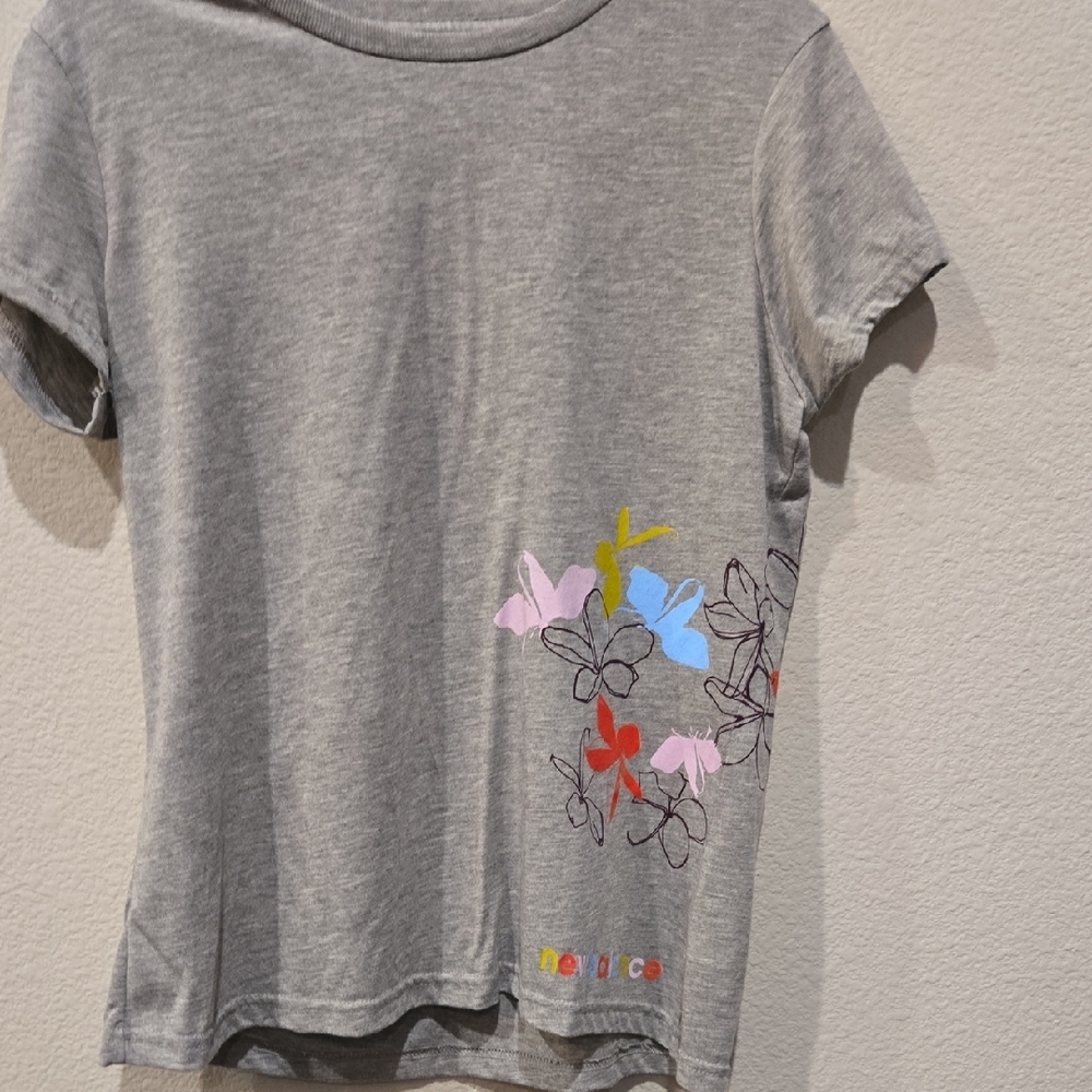 NEW BALANCE Gray Tee with Colorful Butterfly Design